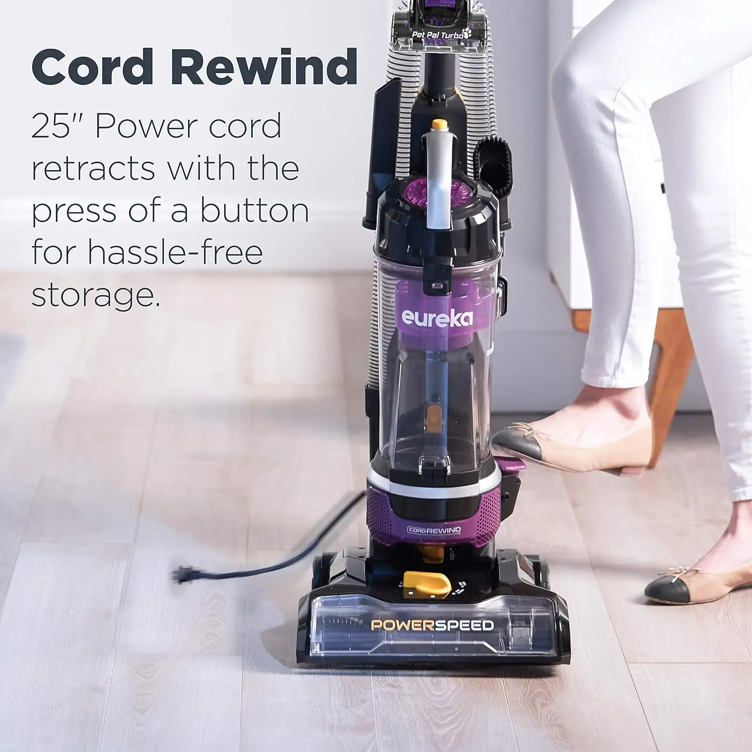 Powerful Lightweight Upright Vacuum Carpet and Floor, PowerSpeed NEU202 with Automatic Cord Rewind, Purple