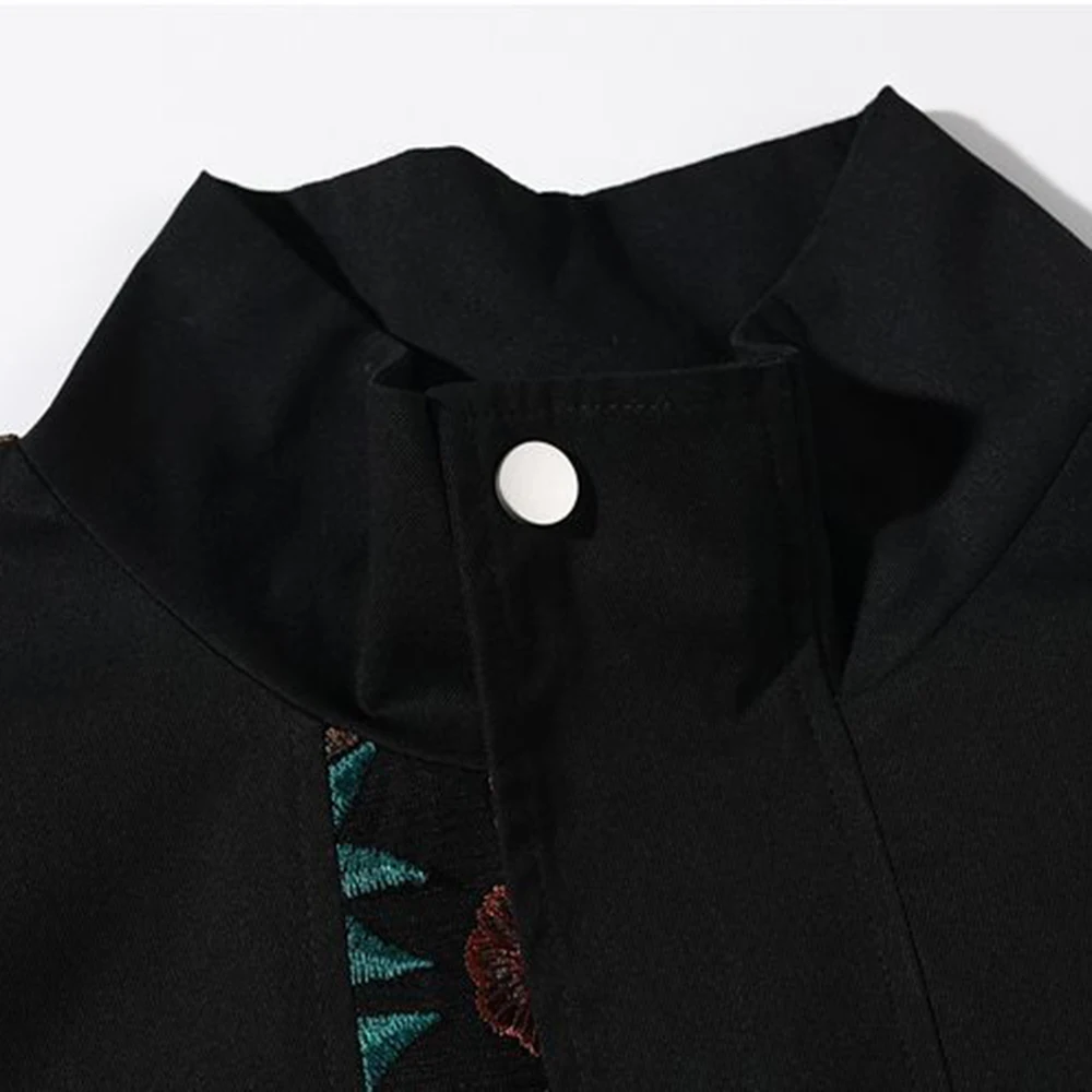 Chinese Style Embroidered Stitching Stand Collar Couple Jacket Autumn Youth Trend Loose Casual Floral Embroidered Jacket Unisex