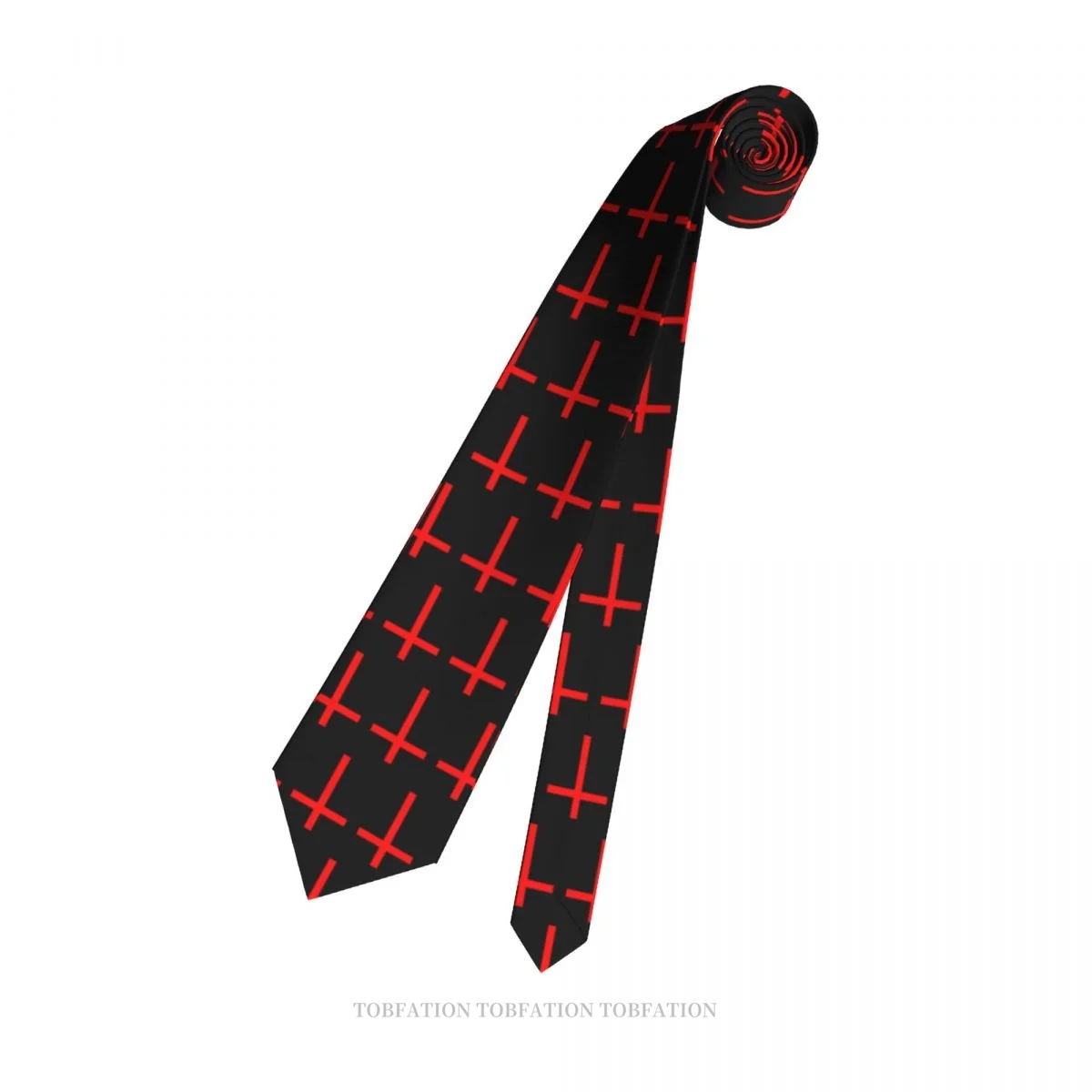 Inverted Crucifix Graphic Red Jesus God Cross Classic Men\'s Printed Polyester 8cm Width Necktie Cosplay Party Accessory