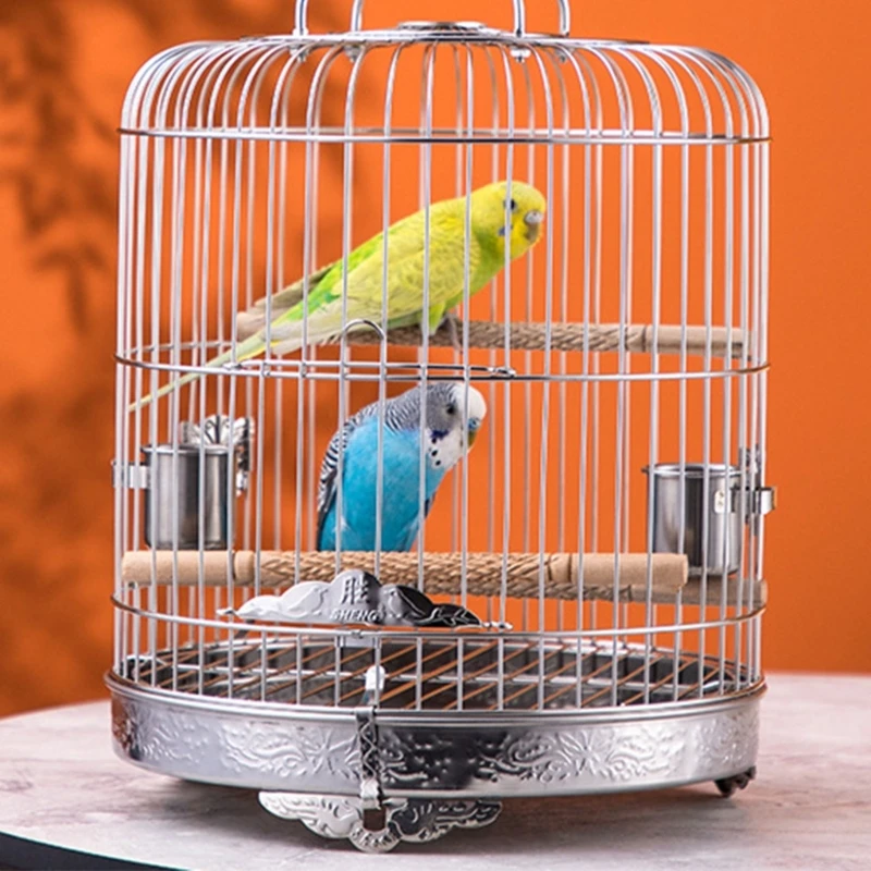 Small Bird Cage Stainless Steel Parrots Carriers with  Stand and Metal Cups for Lovebirds Finches Parakeets Drop Shipping