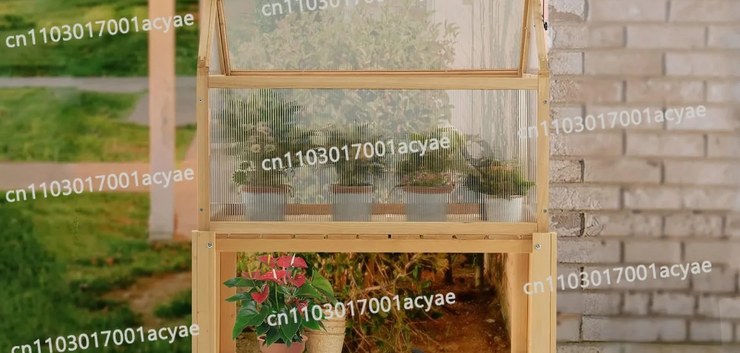 Solid Wood Small Household Greenhouse - Wooden Flower Pot Planting Sunroom for Indoor/Outdoor Gardening, Rustic Design