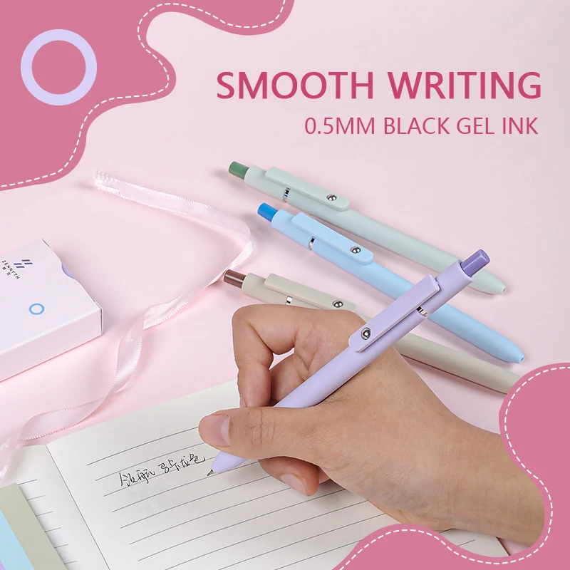 5PCS Boxed IG Style Simple Geometric Click Gel Pens 0.5mm Creative Clip Balanced Quick-Dry Black Comfort Smooth Writing