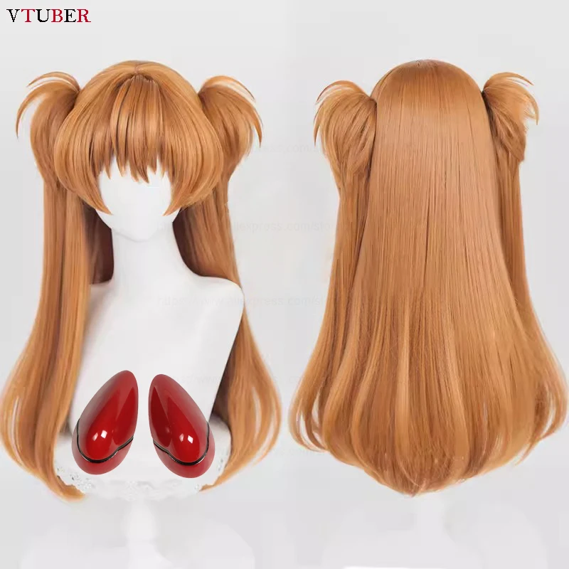 Asuka Langley Soryu Peruca Cosplay, Alta Qualidade, Resistente ao Calor, Cabelo Sintético, EVA, 68cm de Comprimento, Laranja Escuro, Anime Perucas e Perucas