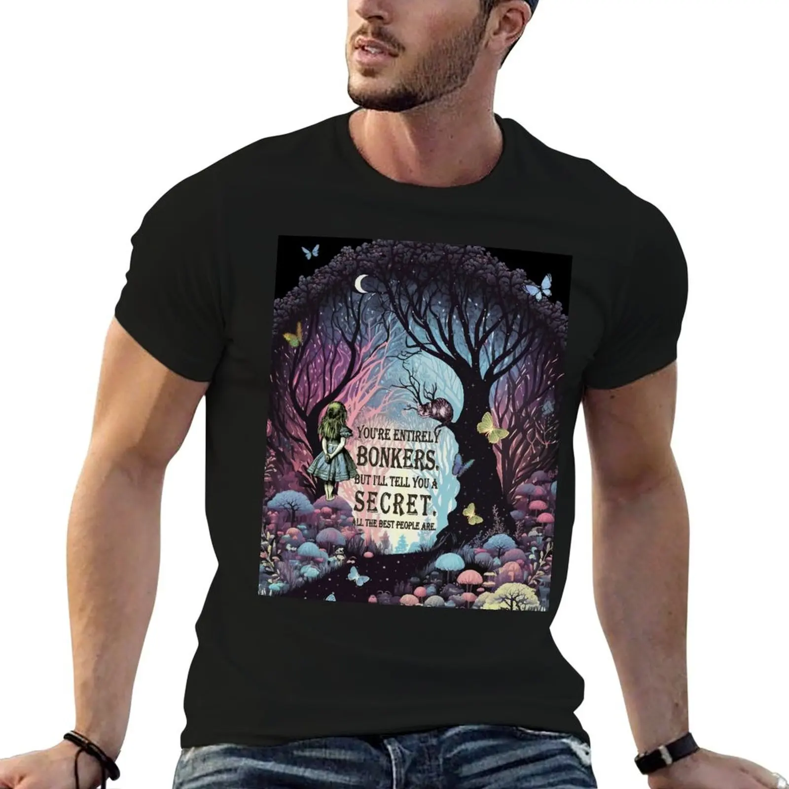 Wonderland Forest Night - Bonkers Quote T-Shirt animal prinfor boys cute clothes kawaii clothes mens workout shirts