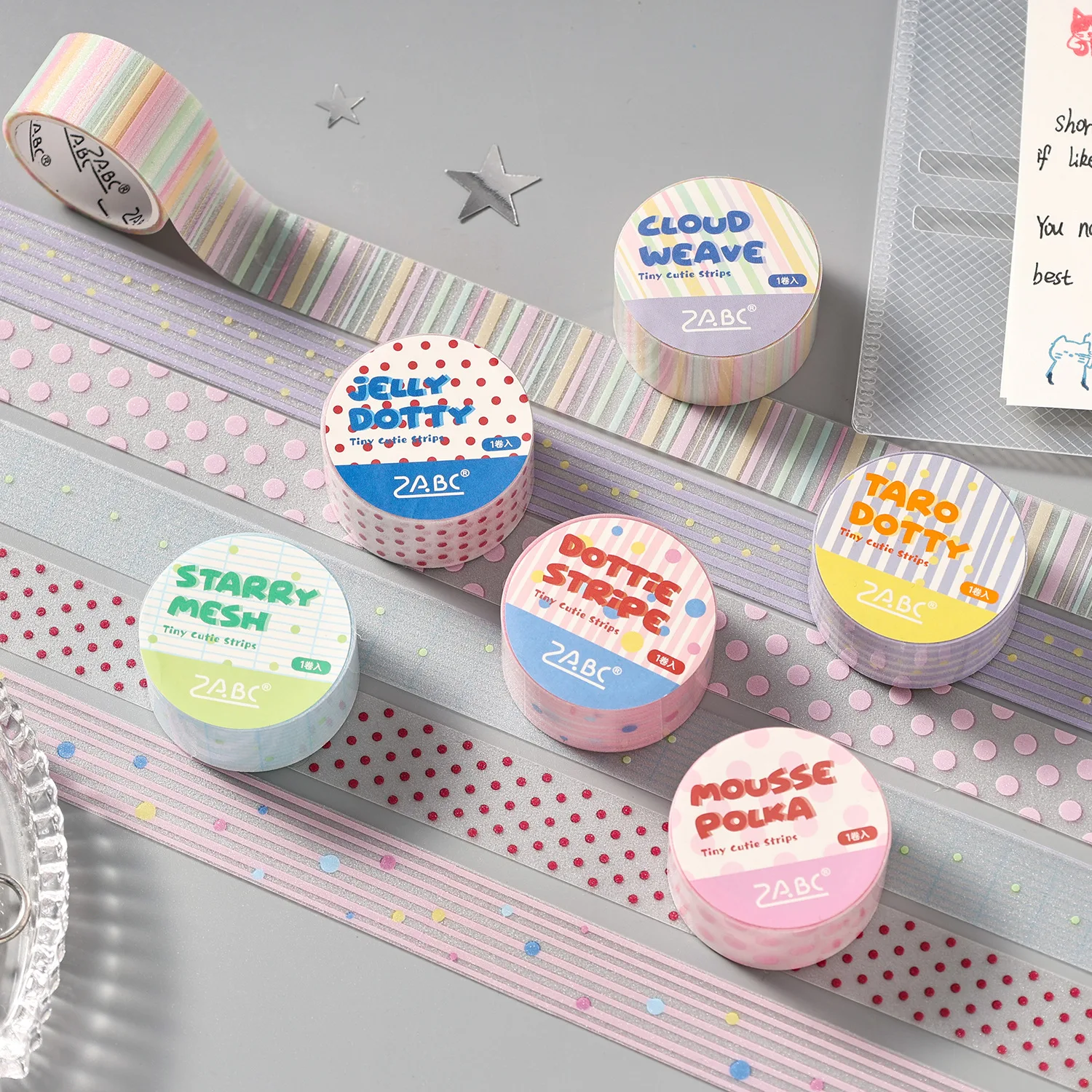 35CM/Set Color Stickers Transparent Fluorescent Wave Dot Color Bar Note Stationery Children Gifts School Office Supplie