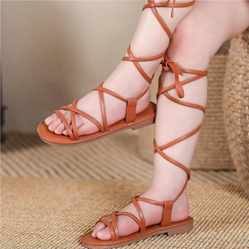 

Kids'Casual Shoes ​Sandals Princess Beach PU Leather shoes Summer Shoes For Girls Soft Bottom Anti-slip Brown Shoes Size 27-37