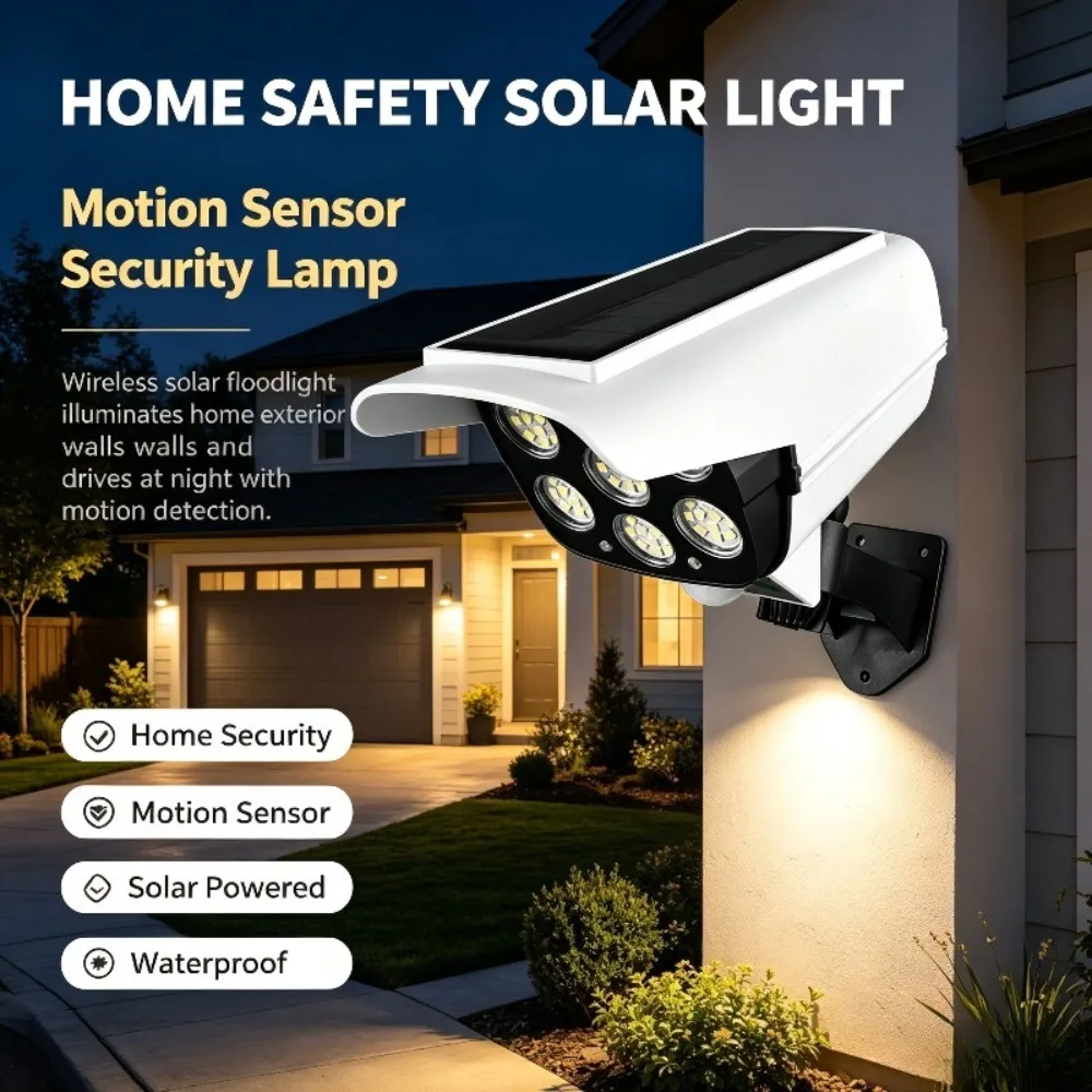77LED Solar Motion Sensor Safety Light Outdoor Virtual Camera Wireless Floodlight Suitable for Home Garden Waterproof Light