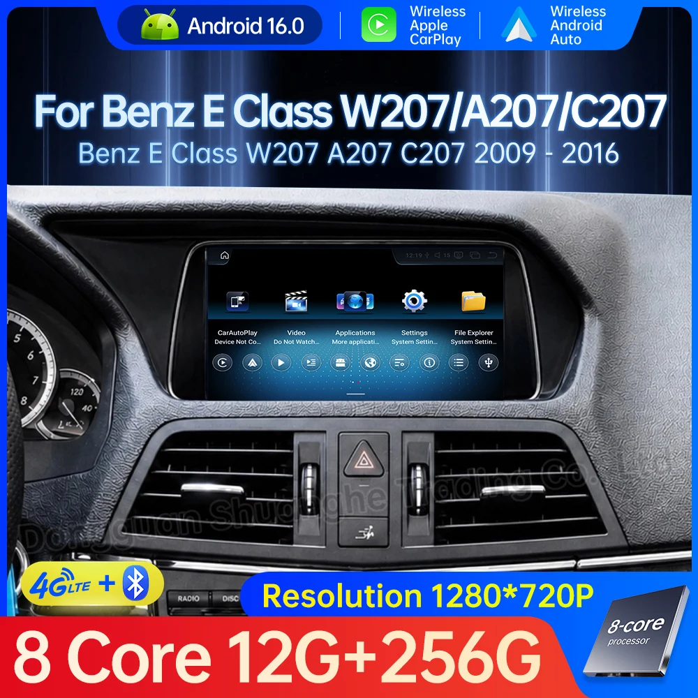 Android 16 For Benz E Class W207 A207 C207 BT Wireless Auto Carplay Video Radio Player GPS Navigation QLED Touch Screen 4G Wifi
