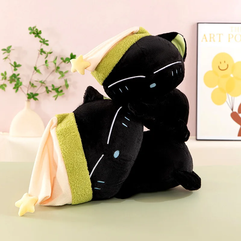 Cute Black Kitten Cheese Velvet Plush Toy, Cute Stuffed Cat Doll & Nap Pillow, Soft Huggable Companion For Home Office