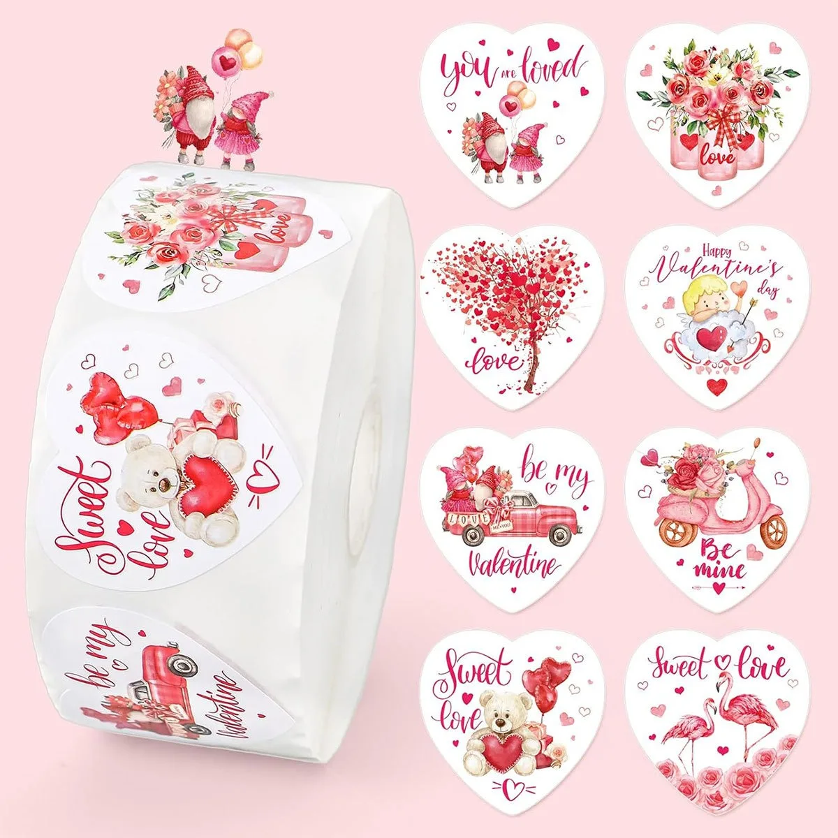 

10 Rolls of Valentine's Day Heart-Shaped Love Rose Stickers Gifts Wedding Decoration Party Gifts Stickers