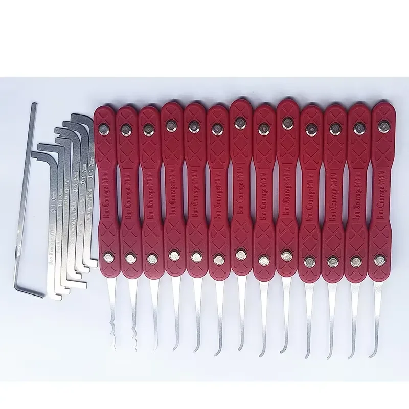 Update Bon Courage Kyreal Red Handle 13PCS Lock Pick Set Hooks Stainless Steel 0.5MM Thick Plug 7 Tension Tool Lock Pick Set