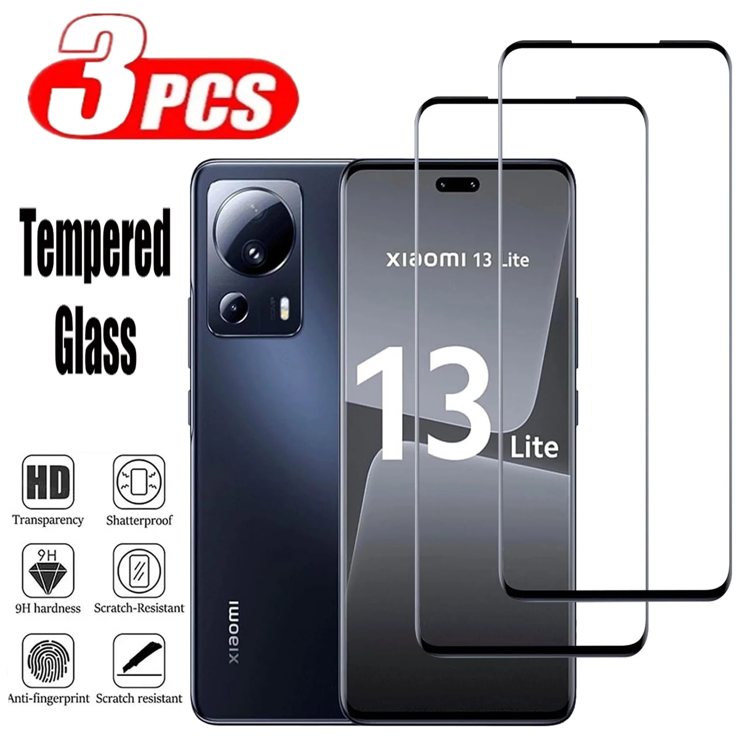 9H Curved Four Sides Glue Tempered Glass Film For Xiaomi 13 Lite 2/4Pcs HD Screen Protector Glass