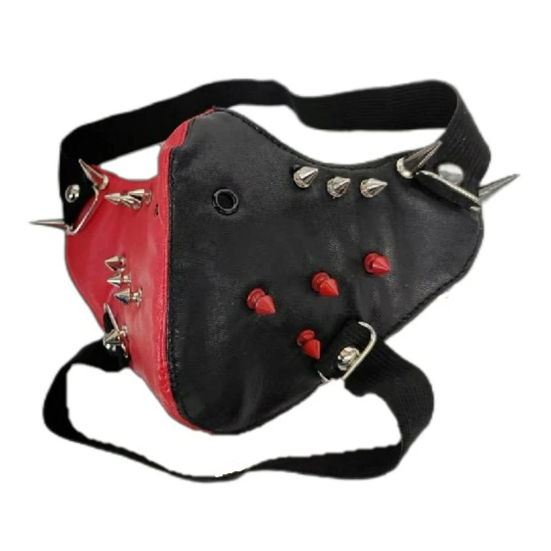 1pc Mens Punk Dance Performance Mask - Premium PU Leather, Edgy Design, Cool Black and Red - Perfect for Halloween, Easter, Part