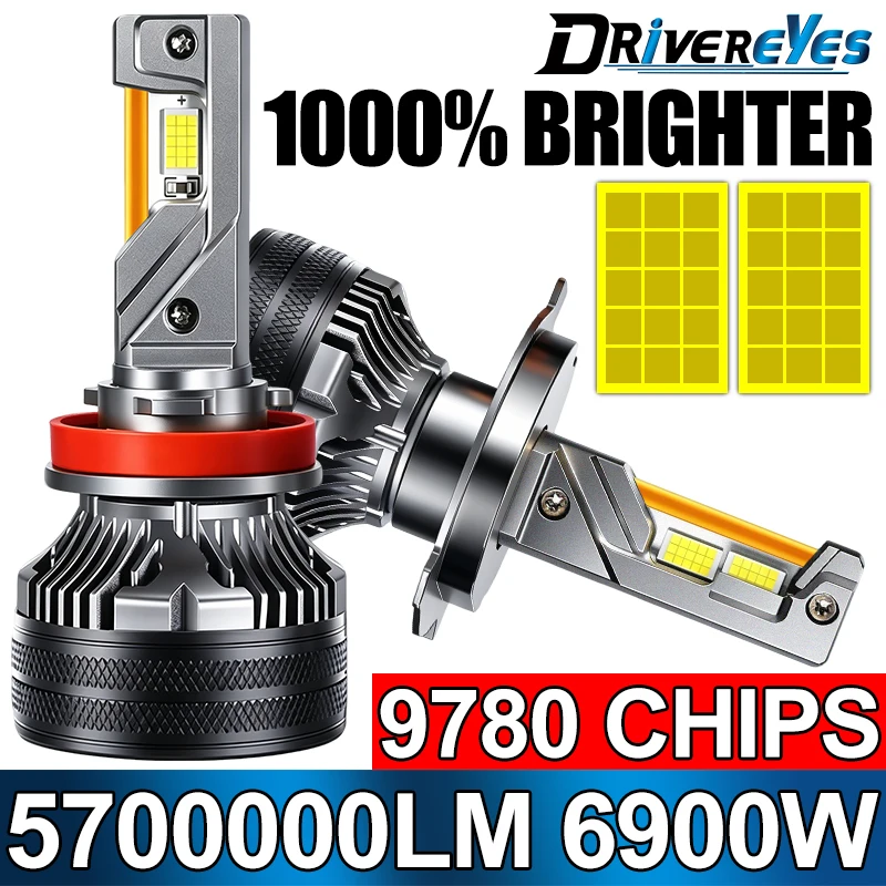 Bombillas LED Canbus K5C PLUS 6900W H7 H11 H4 H1 con Chip CSP 9780, LED H8 H9 HB3 9005 HB4 9006 K6C, 3 Tubos de Cobre, 6000K Blanco, 12V