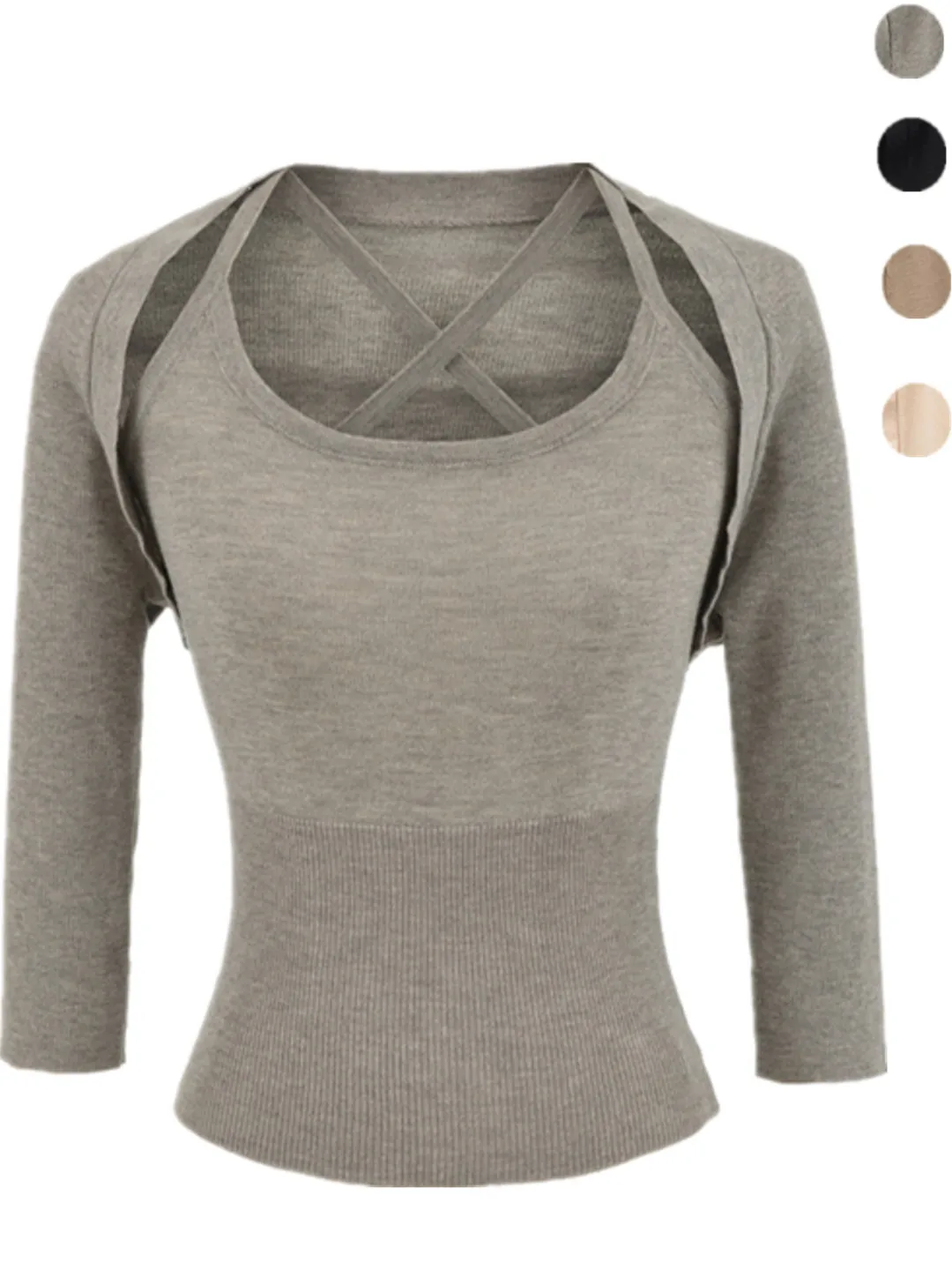 

Slim Fit Knitted Two-Piece Set with Waist-Cinching Cross-Ba Hem Seven-Quarter Sve Pure Desire Sle Open Cardigan