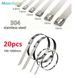 20Pcs 4.6/7.9mm Stainless Steel Metal Cable Ties Exhaust Wrap Coated Locking Metal Zip-Exhaust Multifunctional Locking Cable Tie