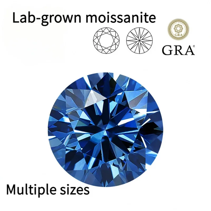 

Lab-Grown Royal Blue Moissanite with Certificate 0.5-5.0 Carat Round Cut GRA Certified Moissanita Labs Diamond Tested
