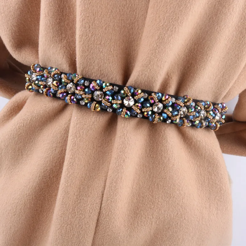 

Fashion Elastic Waistband Rhinestones Decorative Waist Belt for Women Dress Evening Dresses Winter Coat Party Decoration