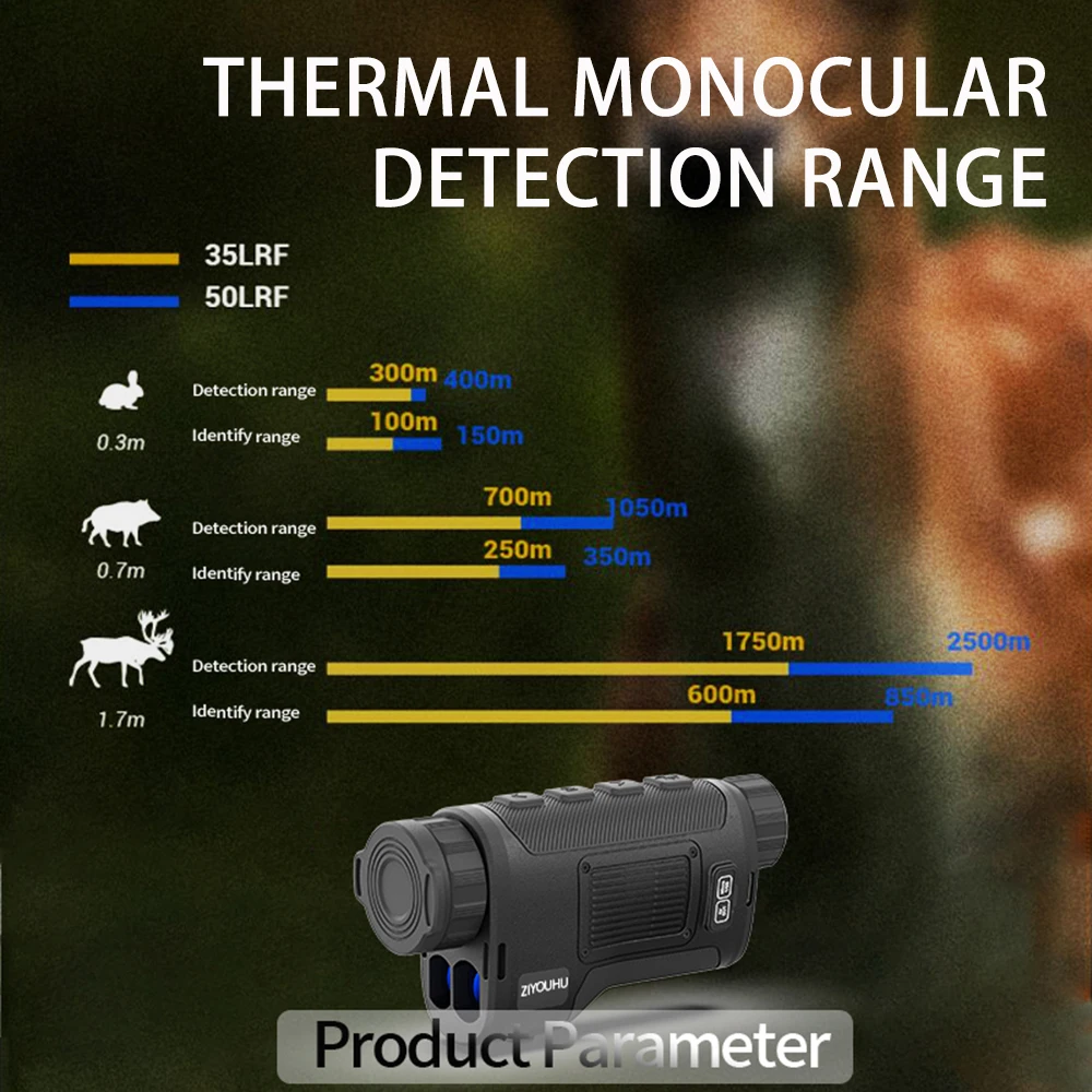 IR 384x288 Built Laser Rangefinder Pseudo Color Heat Imaging Hotspot Tracking Hunting Searching 25/35pro 50LRF Thermal Monocular