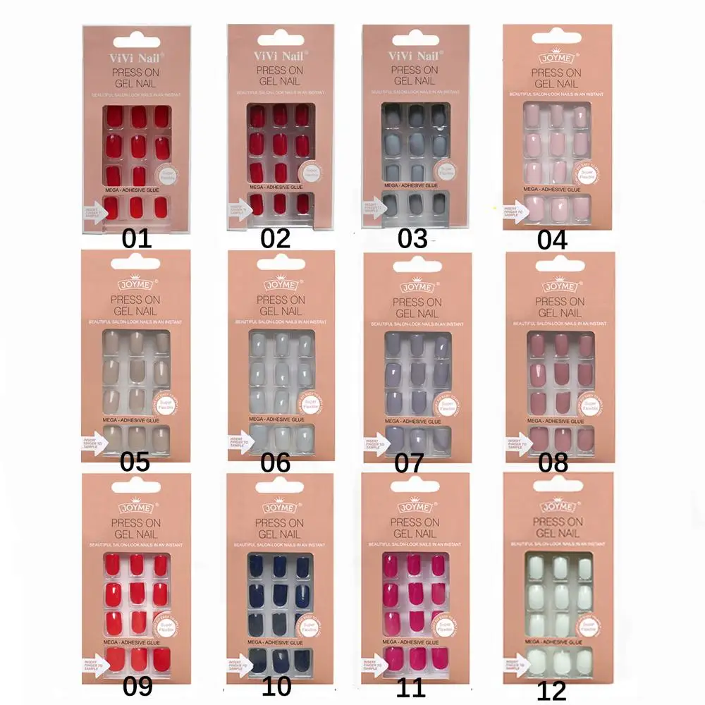 Destacável Cabeça Quadrada Unhas Postiças, Press On Nails, Wearable Unhas Falsas, pontas de unhas de cobertura completa, 20 cores, 24pcs por caixa