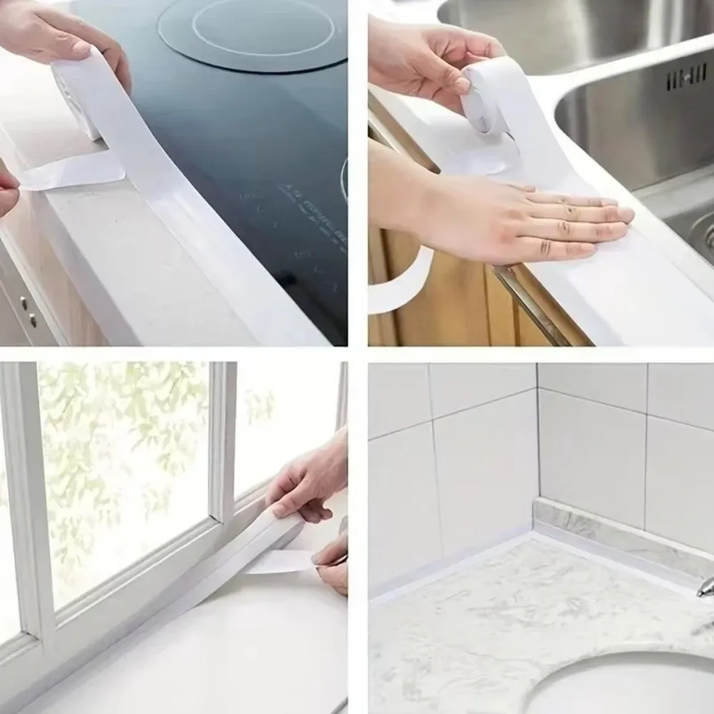 Tape Caulk Strip PVC Sealing Tape Seal Gap Self Edge Self Adhesive Strip Durable 3.2M Length Waterproof Tape for Countertop Edge