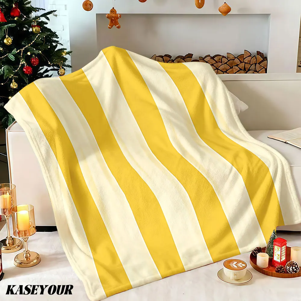 Lemon Cream Stripes Winter Summer Flannel Blanket Throw Fleece Soft Fuzzy Plush Cozy Fleece Blankets for Sofa Ideal Gifts