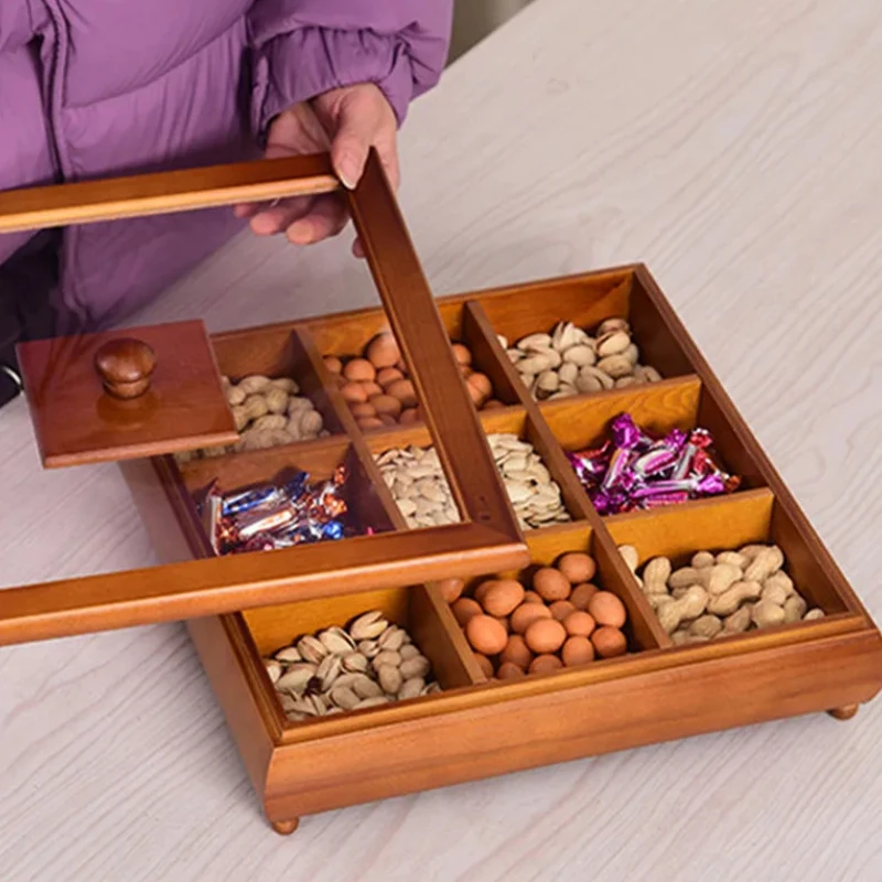 

Solid Wood Snack Storage Box, Nut Box, Dried Fruit Plate, Living Room, Home Sorting Container, Chinese Style