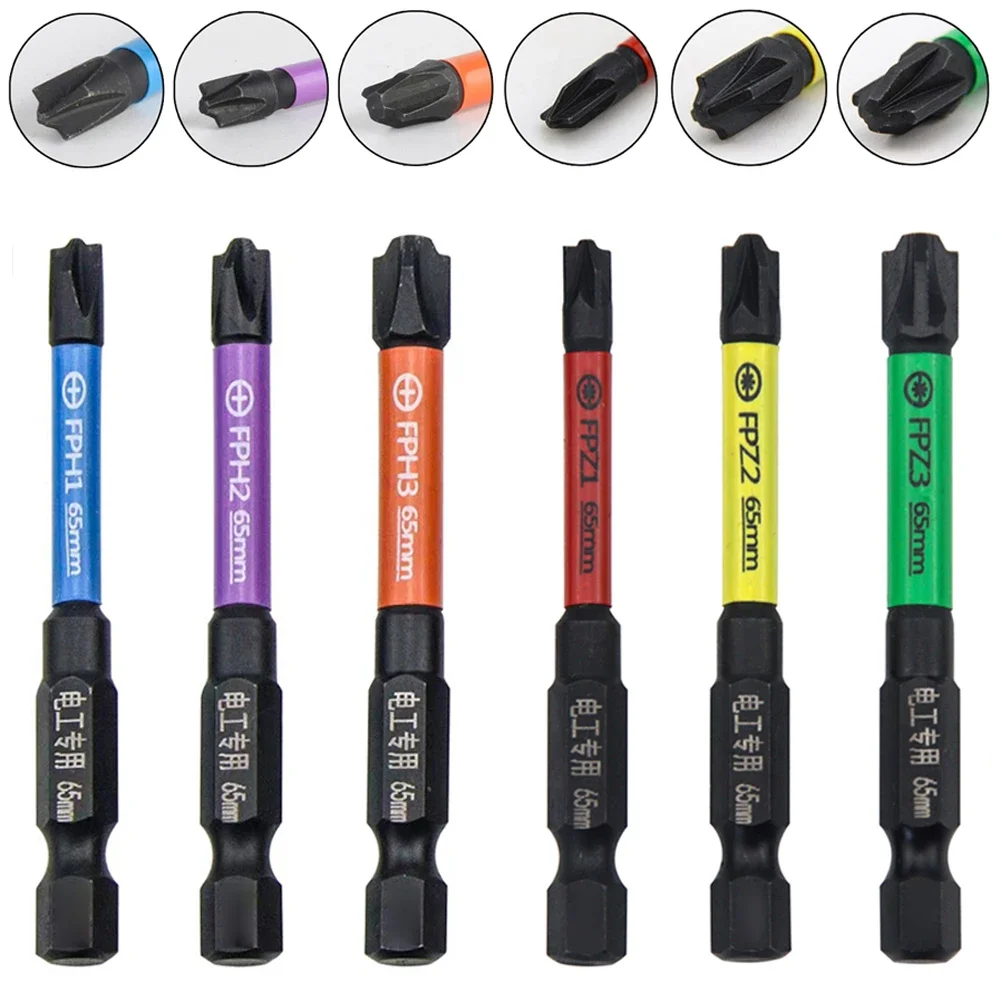 

6PCS Slotted Cross Screwdriver Bits Rust Proof Set 65mm Alloy Steel FPH2 FPZ1 FPZ2 For Electrician For Socket Switch