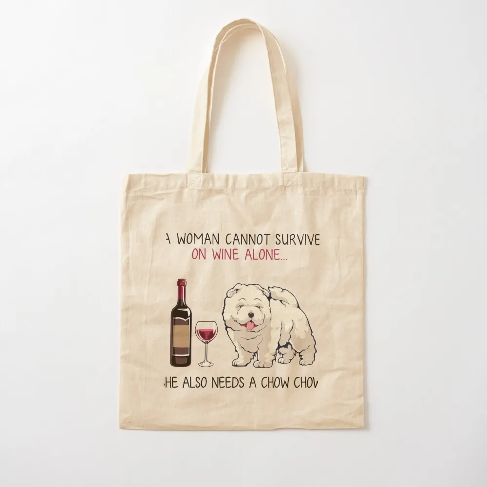 

Chow Chow and wine Funny dog Tote Bag shopper bags for women university shopper bag Canvas Tote Bag