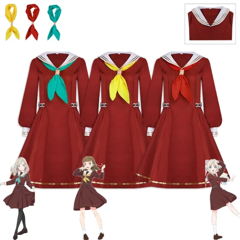 

Hasunosora Girls Academy Cosplay Costume Winter School Uniform Long Sleeve Sailor Dress Full Set for Women Halloween