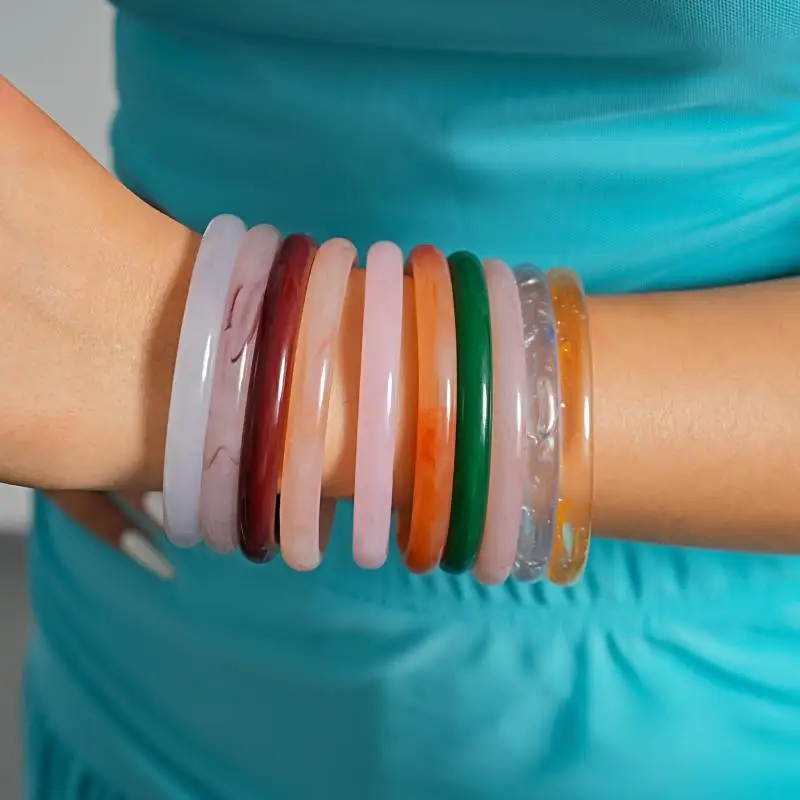 Imitation Jade Chalcedon Bangles For Women New Chinese Style Elegant Round Smudging Bangle Fashion Jewelry Daily