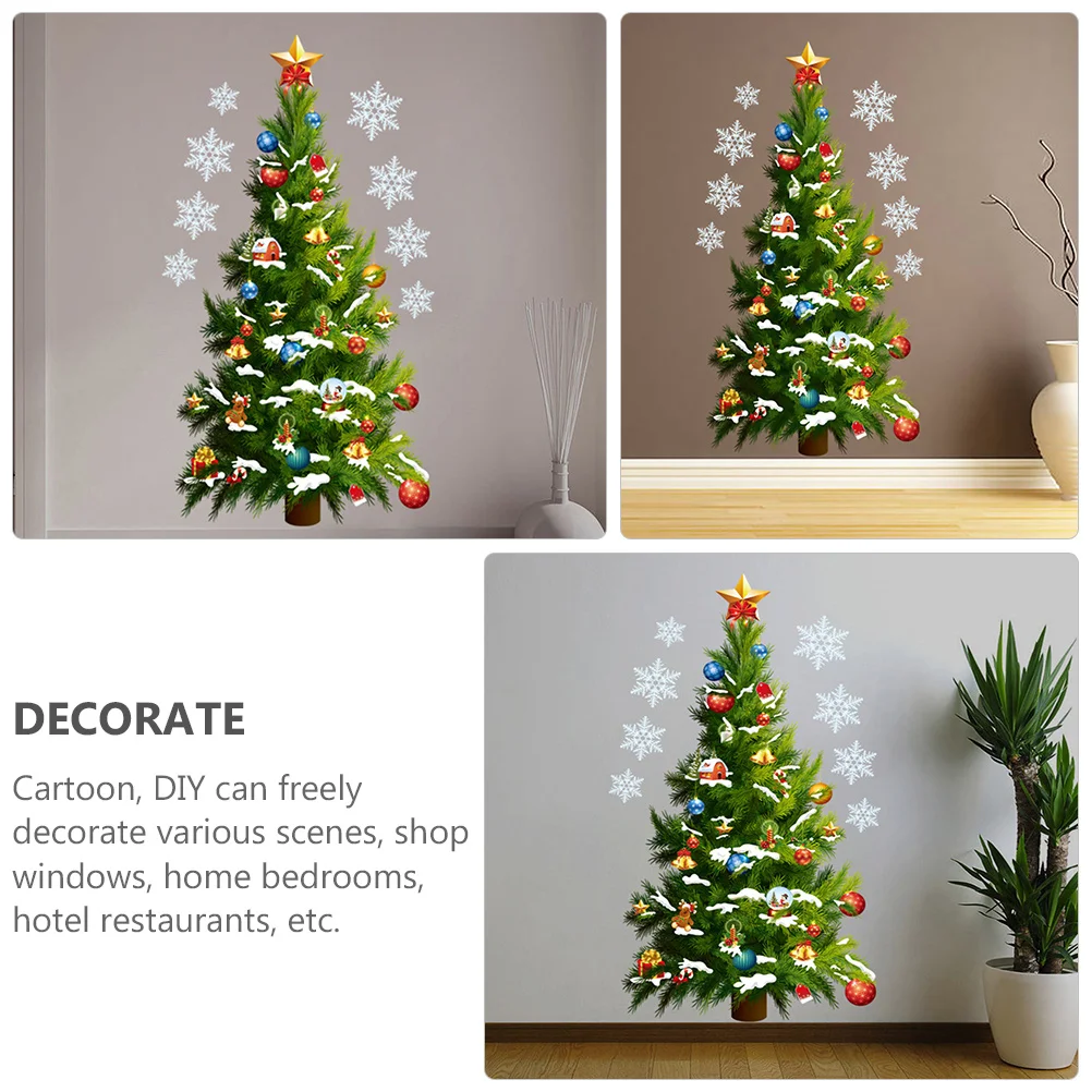 

2sheets Christmas Tree Wall Sticker Cartoon Xmas Elements Decor Removable Window Showcase Decal Christmas Party Decoration