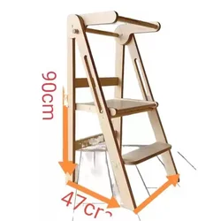 Nature Color Pinewood Kitchen Helper Stool Montessori Practice Adjustable Height Foldable Learning Tower Step Stool