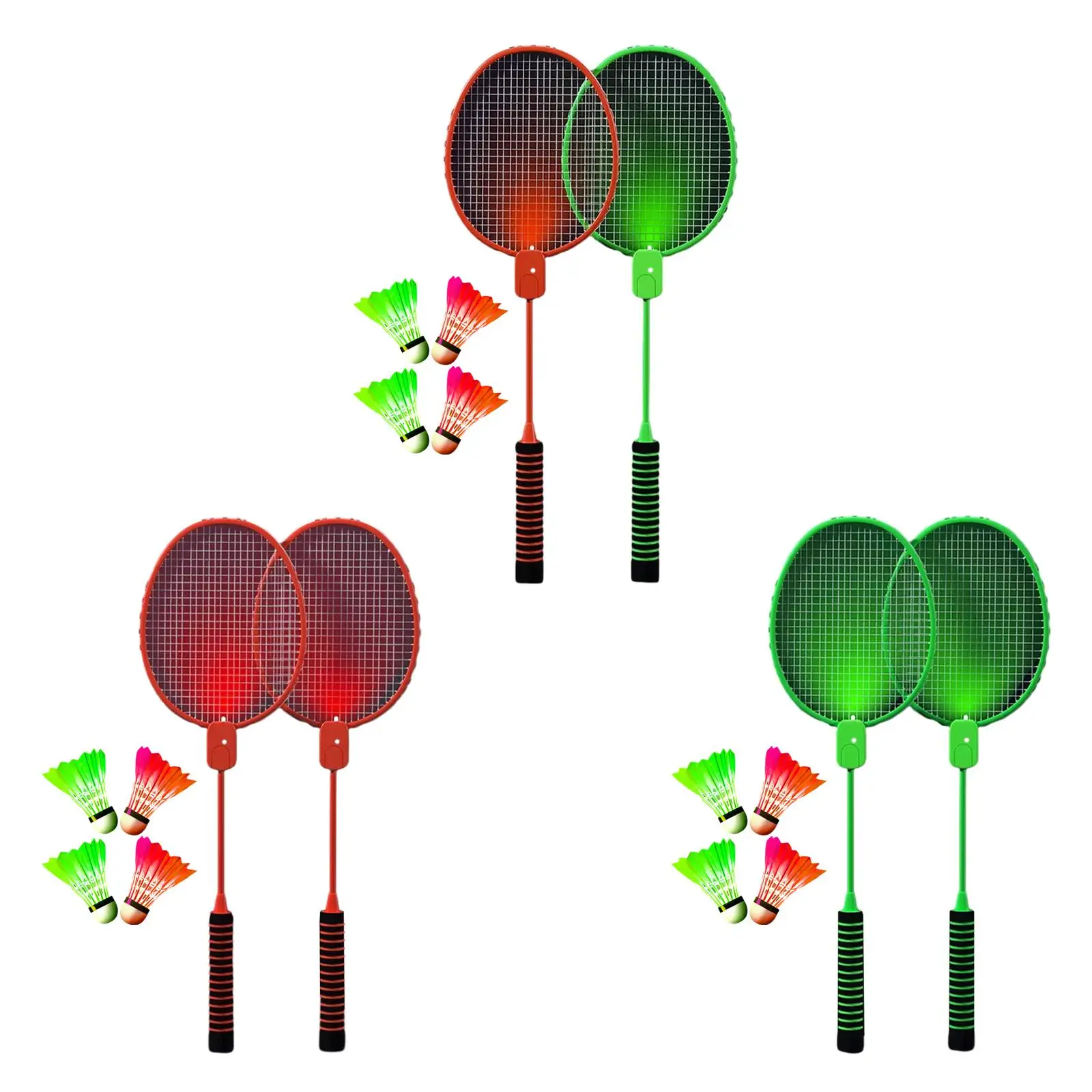 2 Pieces Luminous Badminton Rackets 2 Players for Lawn Outdoor Backyard Game