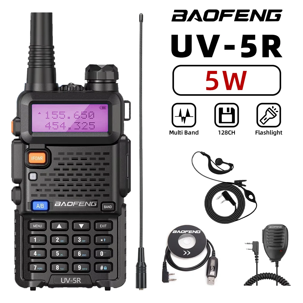 1PC Portable Handheld Walkie Talkie Baofeng High Quality EU Plug UV-5R 128 Channels 3-5KM Long Range FM Radio Communication