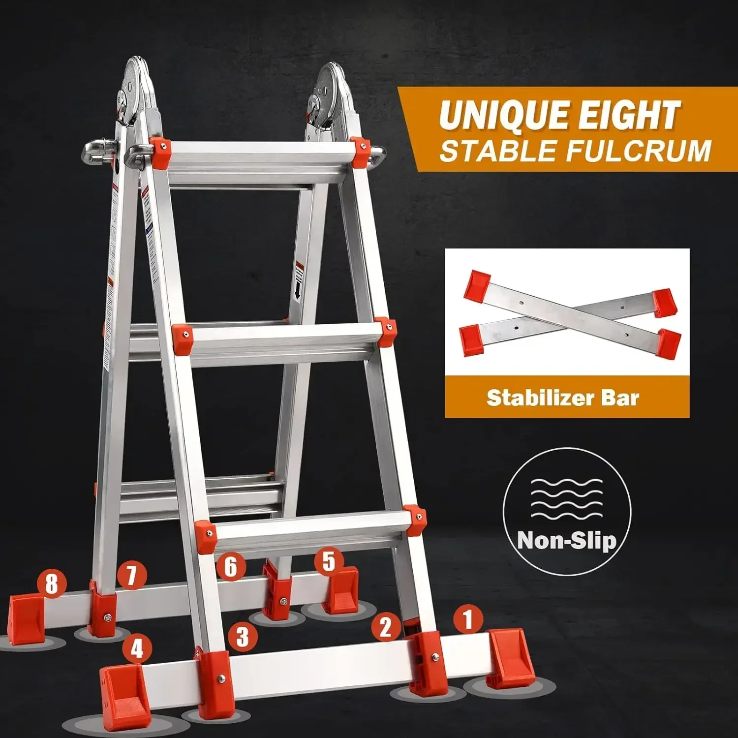 Soctone Ladder, A Frame 3 Step Ladder Extension Ladder, 13 Ft Multi Position Ladder & Removable Tool Tray with Stabilizer Bar, 3