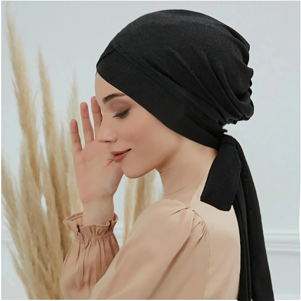 Women Forhead Cross Chemo Cap Muslim Hijab Turban Headscarf Turban Bonnet Beanie Hair Loss Hat Bandanas Headband Turbante Mujer