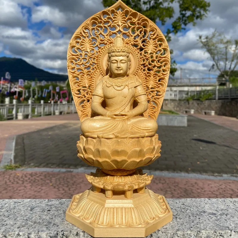 Hand-Carved Hinoki Wood Dai-Nichi Nyorai Buddha Statue - 11
