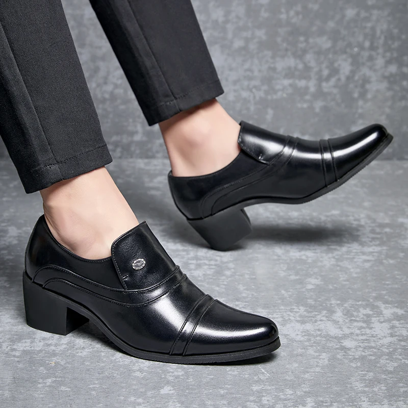 

Мужские классические кожаные туфли-лоферы на скрытой платформе для увеличения роста, в стиле ретро, для деловых встреч, свадеб, банкетов и офиса