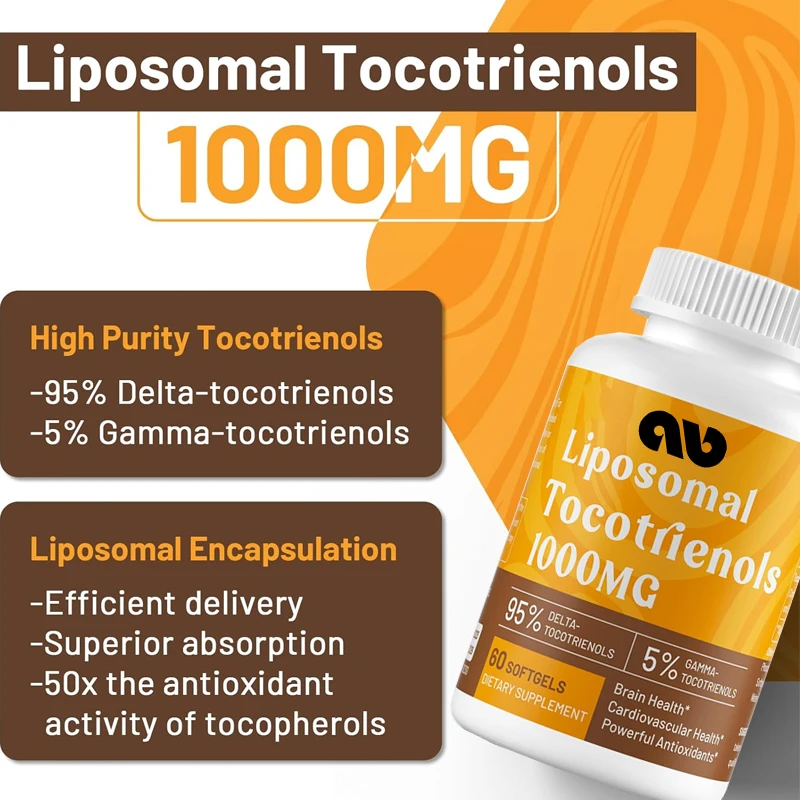 

Liposomal tocotrienol 1000mg -95% Delta and 5% Gamma tocotrienol capsules support skin and bone, 60 capsules