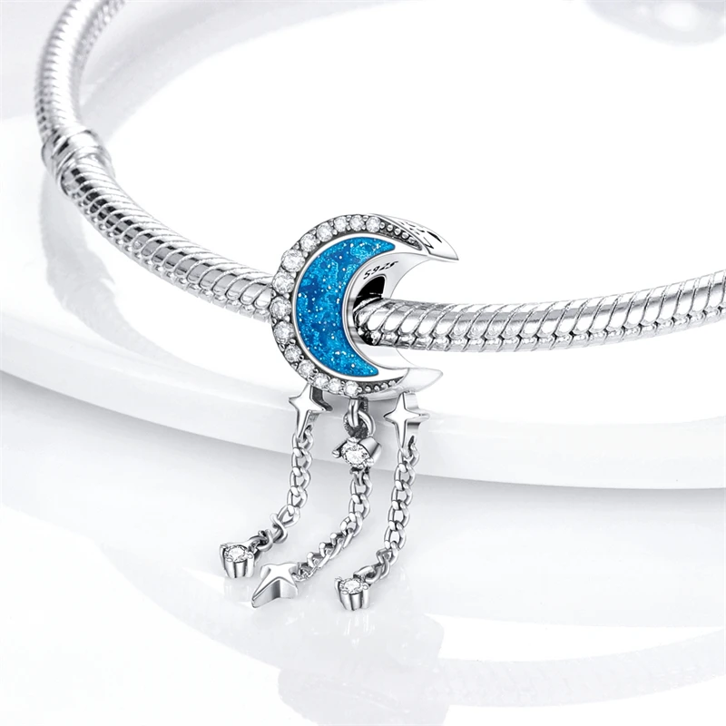New 2024 925 Sterling Silver Colorful Moon Star Charms Beads 925 Original Bracelets Exquisite DIY Jewelry Women Party Gifts image 3