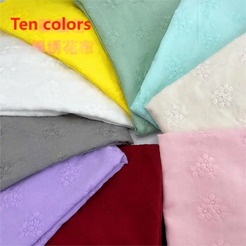 Pink yellow green100% Cotton embroidered clothing small flower cotton lace for daily woman dress garment with cotton mesh base