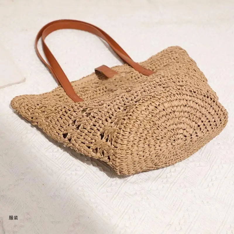D0UD Fashion Straw Woven Bag Versatile Bucket Bags Large Capacity Leisure Lady Purse SummerBeach Bag for Women Girl Handbag