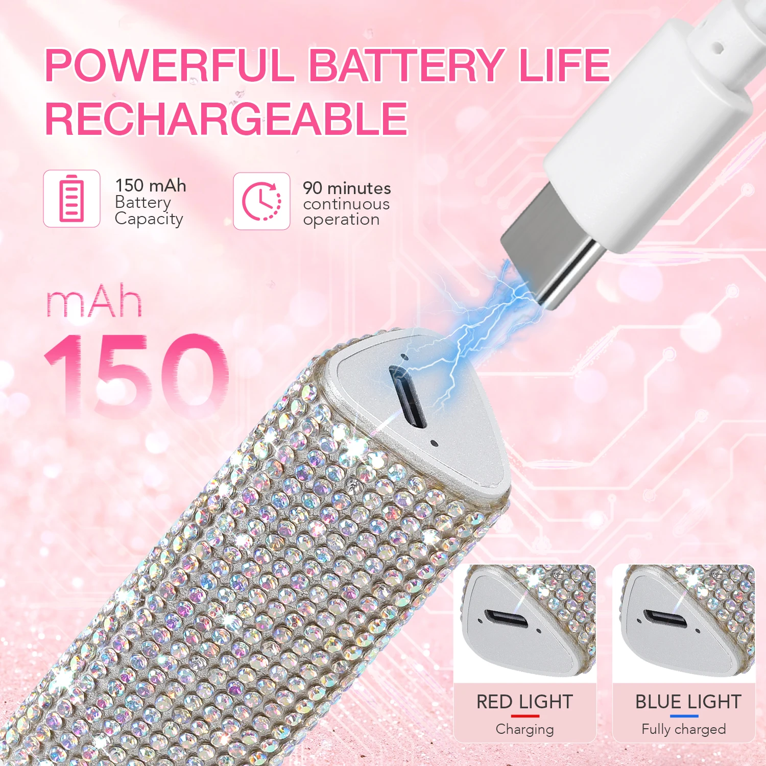 DianaBeauty Handheld Nail Lamp Portable Nail Dryer with Rhinestone Manicure Lamp with Two Timer Modes Nail Salon Tools