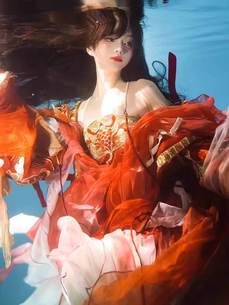 

Tuqiqi Koi 2023 Mythical Series Heavy Embroidery Long Sleeve Shirt Chest-High Skirt Hanfu Women's Tail Fairy