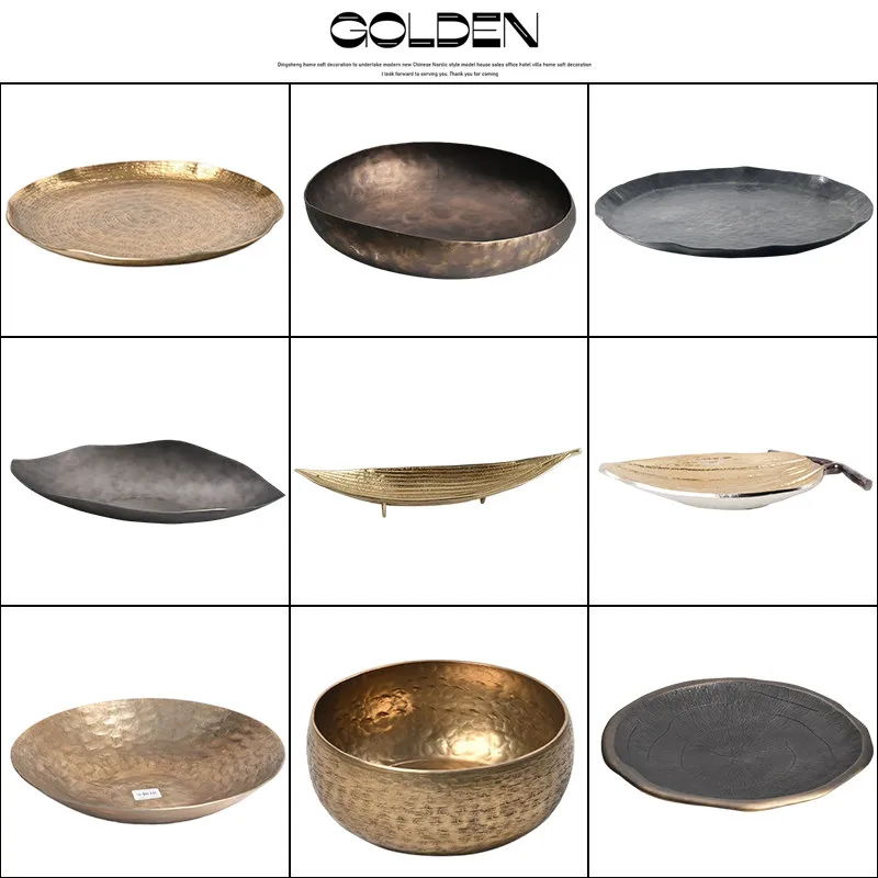 

Imported wabi-sabi style handmade hammered metal aluminum retro pallet made old round decorative plate storage tray ornaments