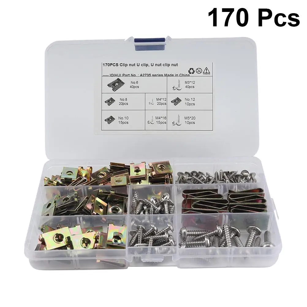 

170 Pcs Fastener Clips Zinc Plating Manganese Steel Clip Nut High Elasticity Strength Car Body Plastic