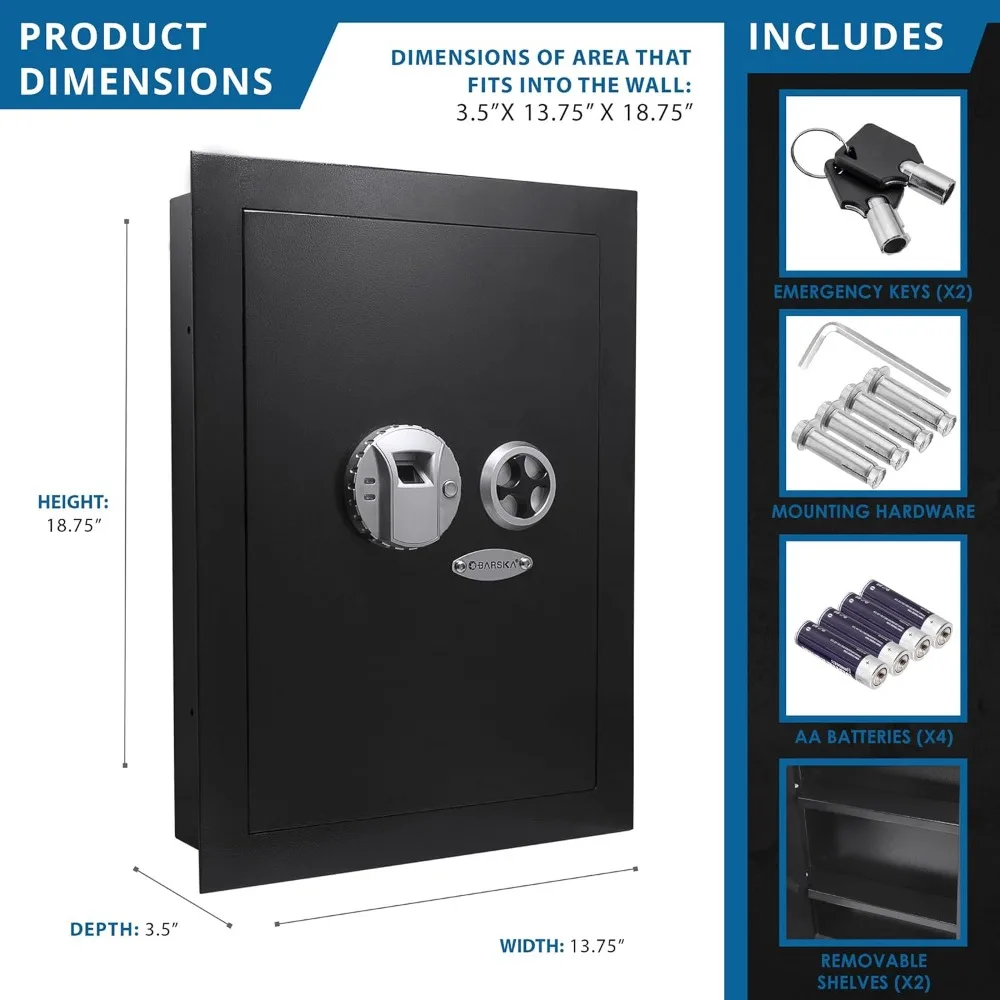 Fingerprint-Activated Steel Wall Safe with Adjustable Shelves and Anti-Pry Deadbolts for Secure Mounting