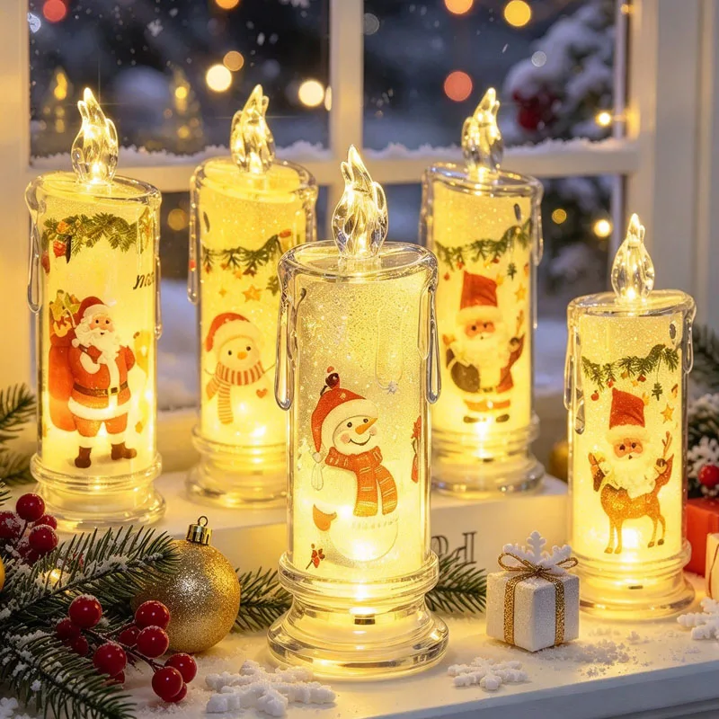 1-5PCS LED Christmas Candles Santa Claus Snowman Flameless Dripping Wax Effect Electronic Candles for Holiday Home Decoration