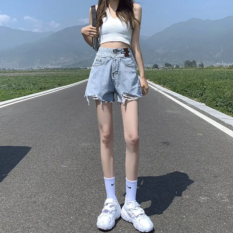 High Waisted Denim Shorts for Women's Summer Slim 2024 New Loose Wide Leg Slimming A-line Spicy Girl Hot Pants